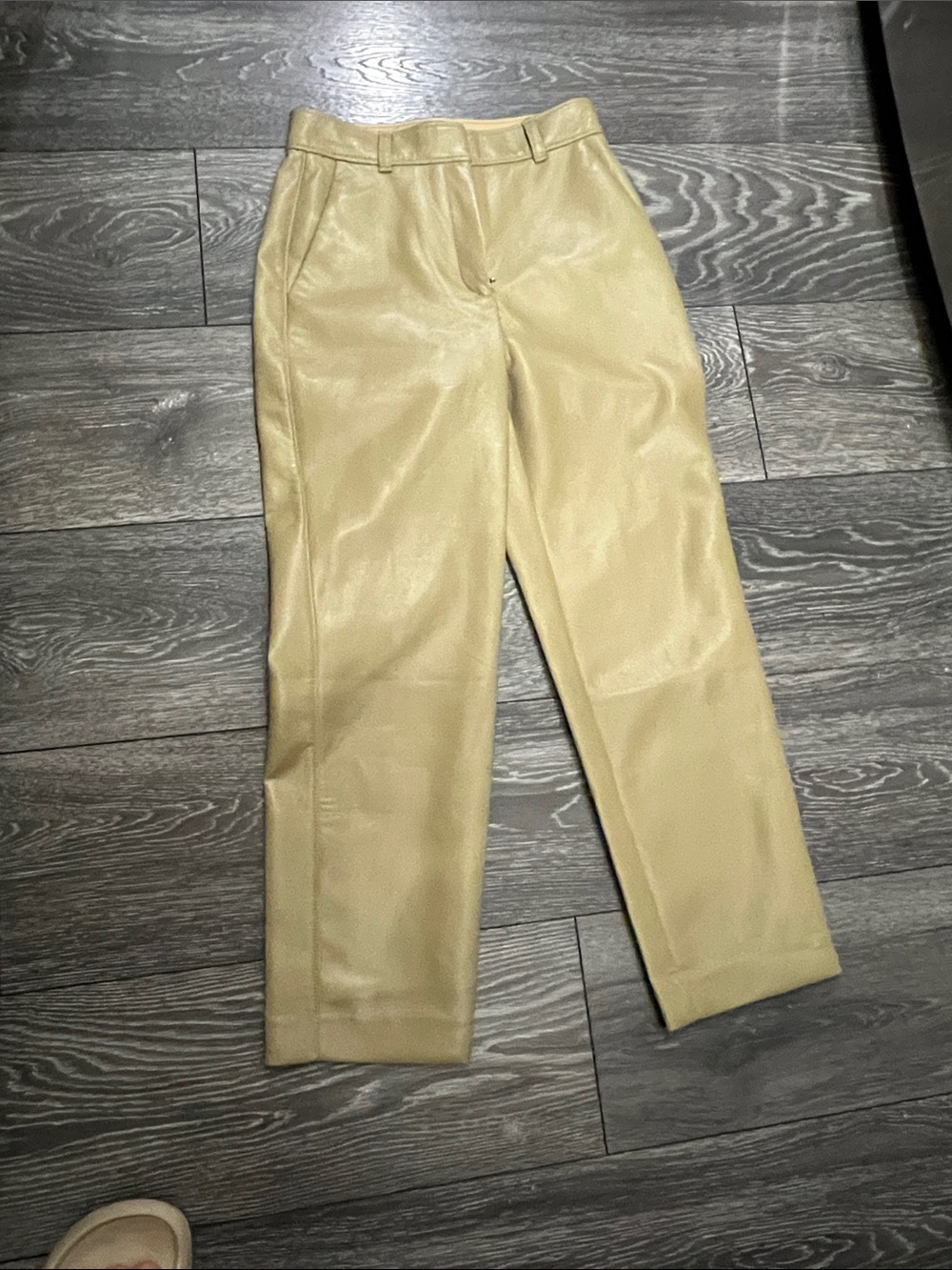 Babaton Pale Yellow Leather Straight-Leg Pants